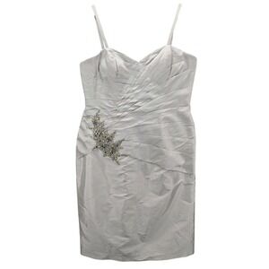 VM Collection Women's Silver Cocktail Dress Size 14 Beaded Formal Wedding Guest